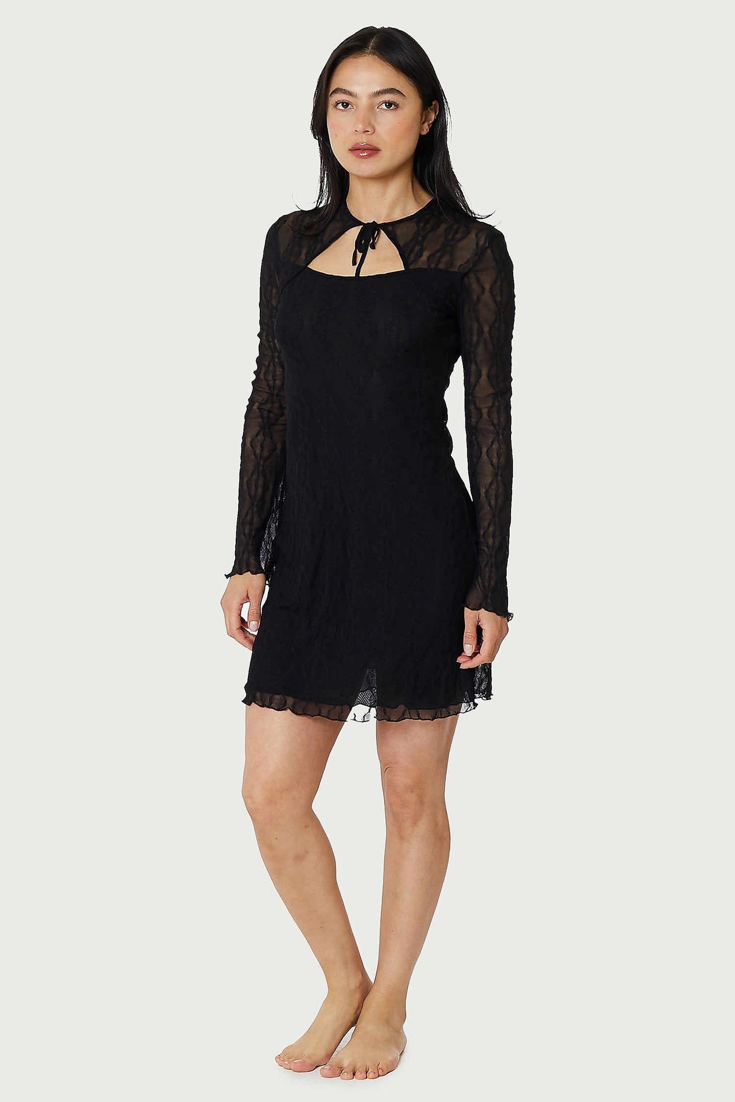 Find Me Now Mariposa Long Sleeve Bow Mini Dress