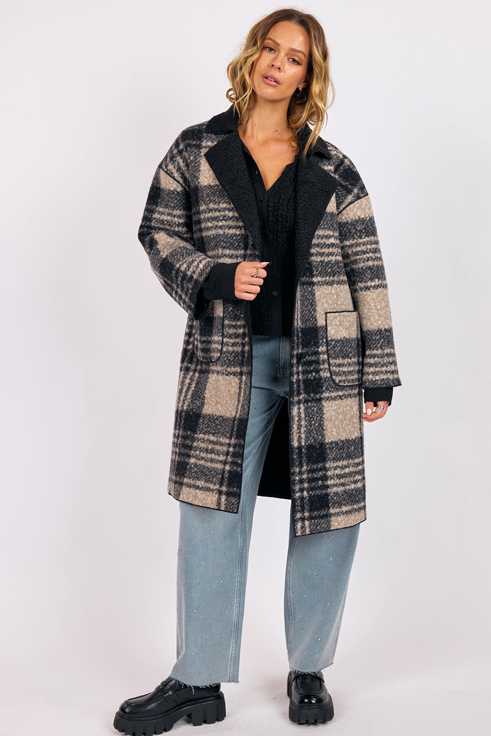 SAGE THE LABEL Sabrina Double Faced Plaid Coat