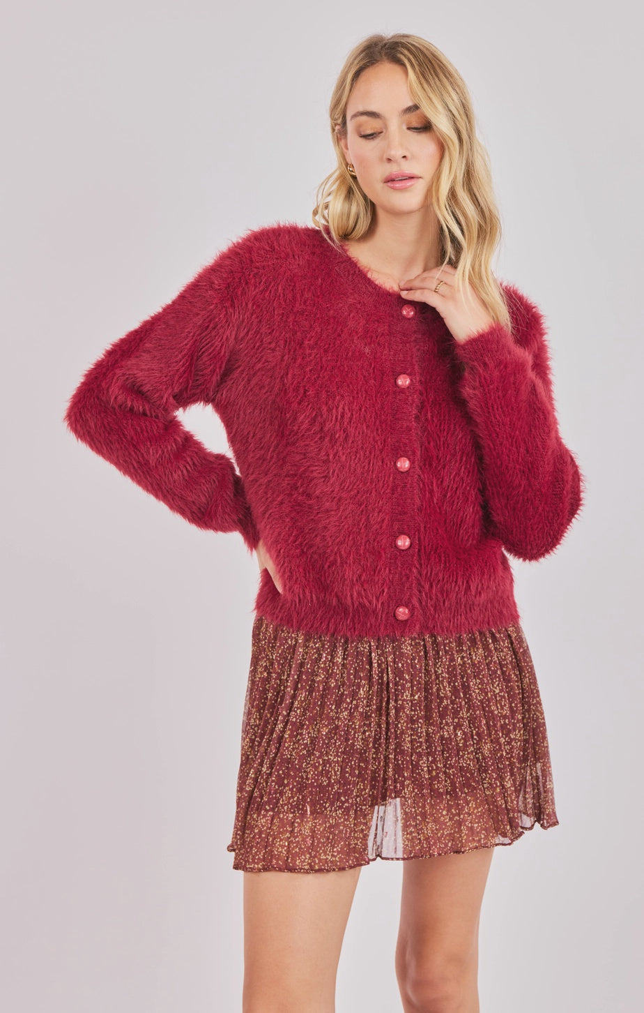Sadie & Sage Fern Feather Cardi Red