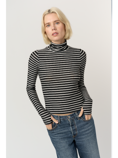 PROJECT SOCIAL T Lispon Striped LS Turtleneck Black White