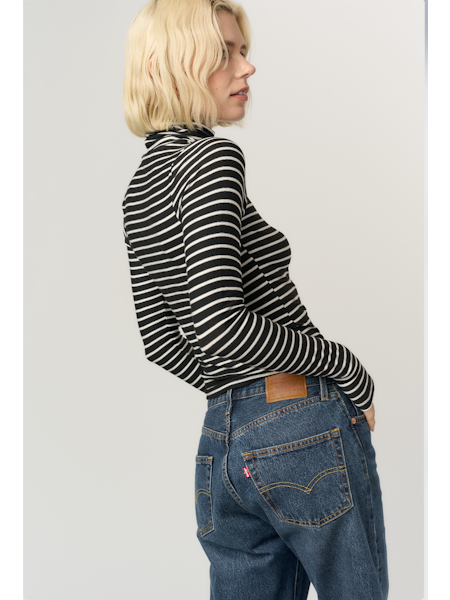 PROJECT SOCIAL T Lispon Striped LS Turtleneck Black White