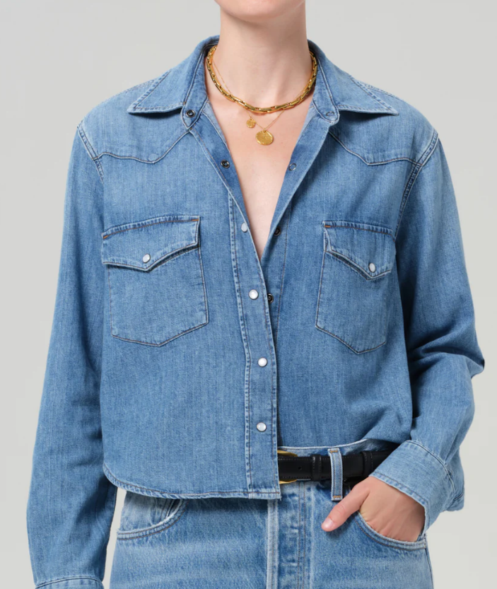Citizens of Humanity Cropped Western Shirt in Carolina Blue