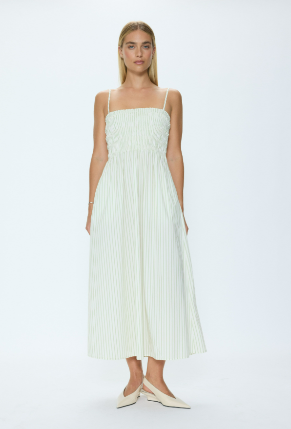 PISTOLA Bianca Shirred Bodice Dress Sage Egret