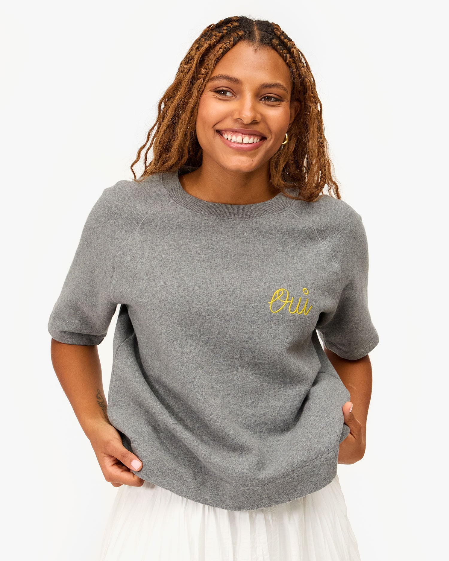 Clare V. Short Sleeve Sweatshirt Grey Melange