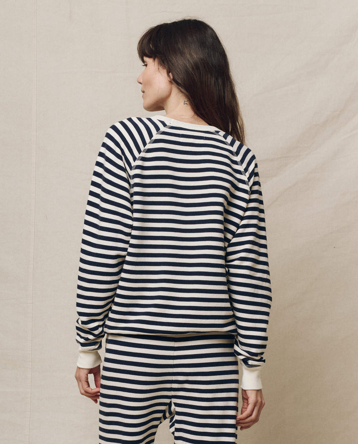 THE GREAT. The College Sweatshirt w/ Navy Sailor Stripe
