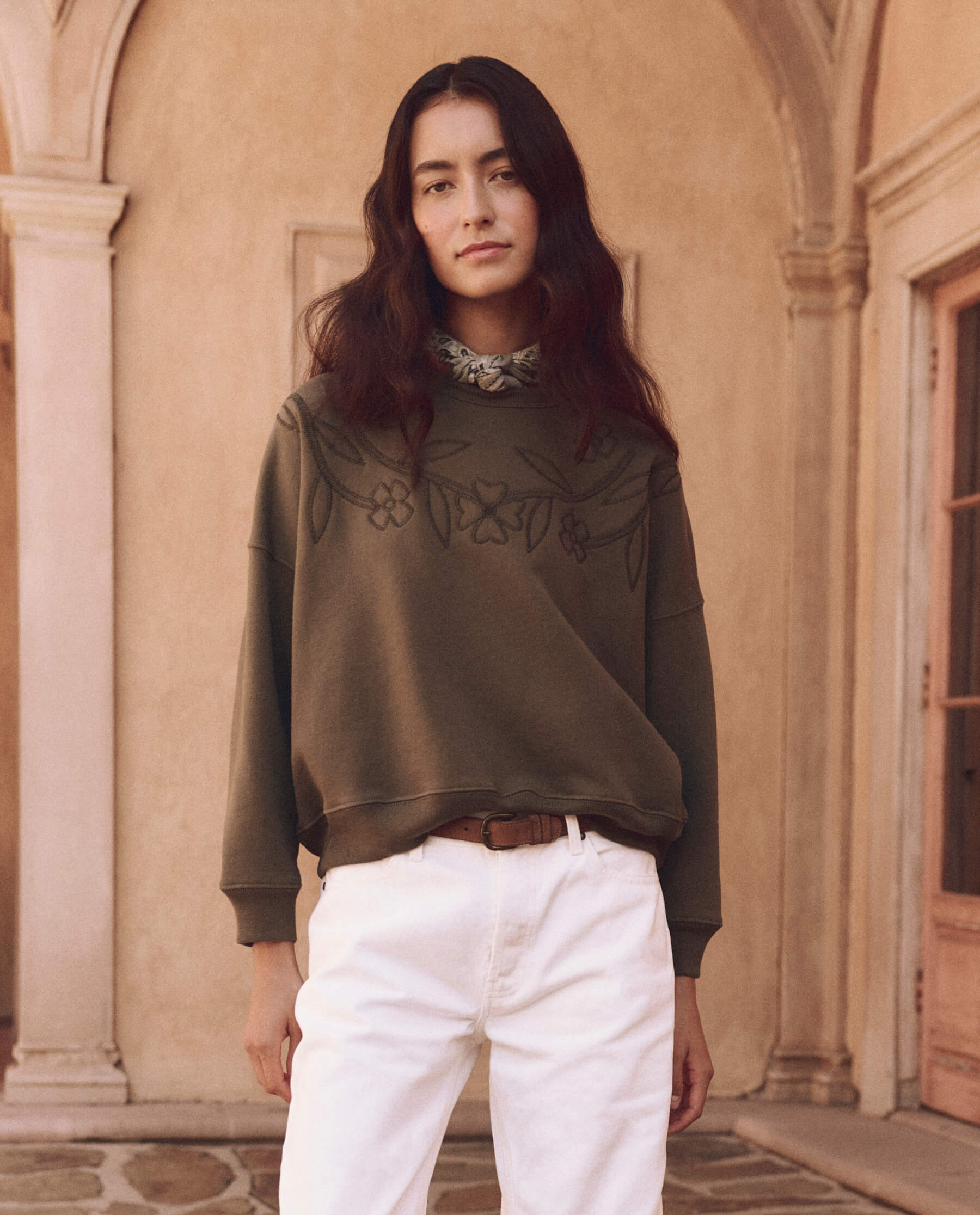 THE GREAT. The Floral Applique Teammate Sweatshirt