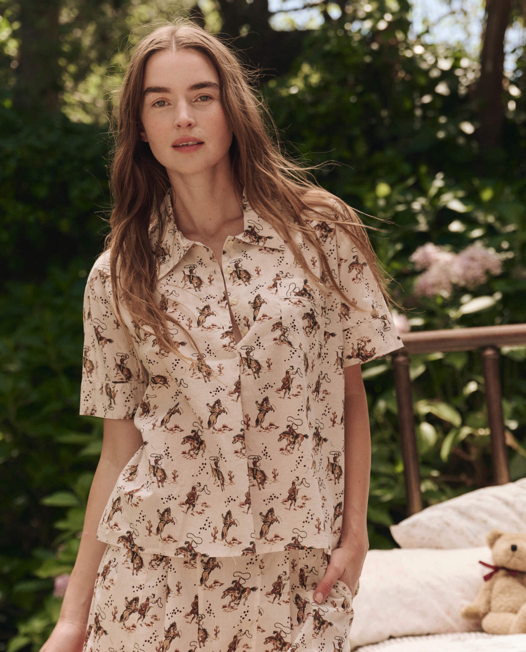 THE GREAT. The Short Sleeve Pajama Shirt Cream