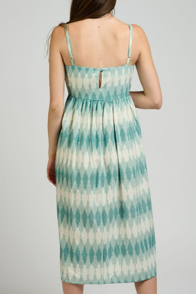 Mata Traders Sofia Midi Dress in Teal Ikat