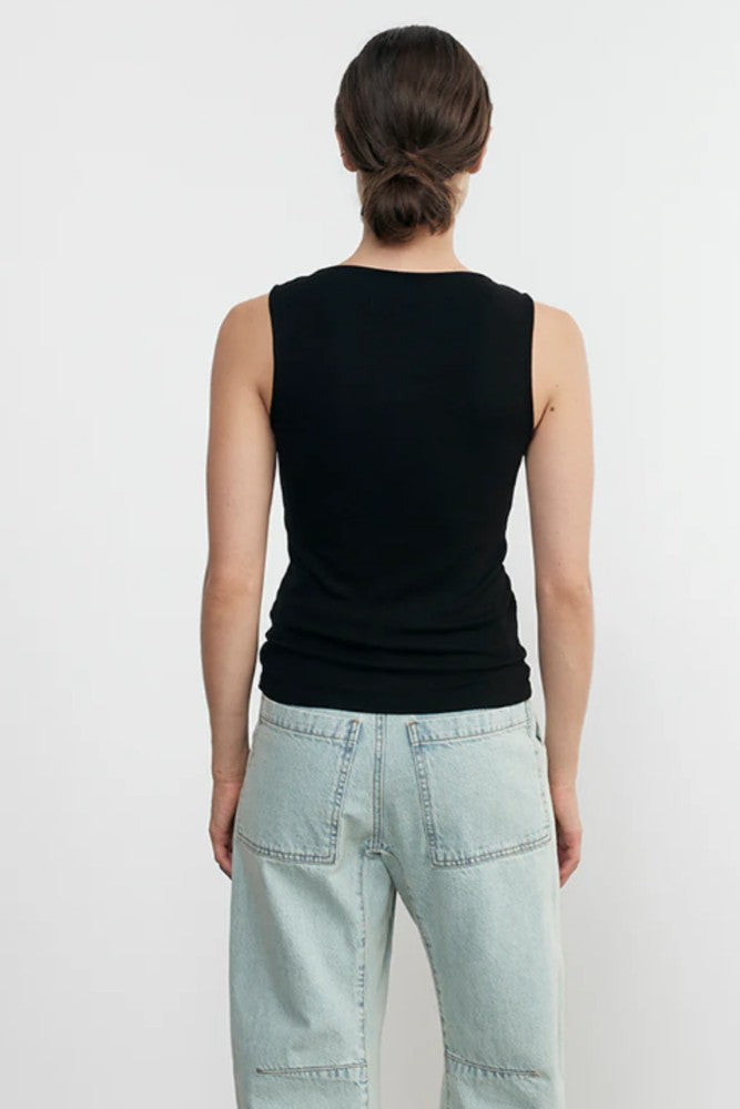 Enza Costa Silk Knit Sleeveless Boatneck Black
