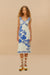 Farm Rio Blue Floral Cascade Off White Wavy Sleeveless Midi