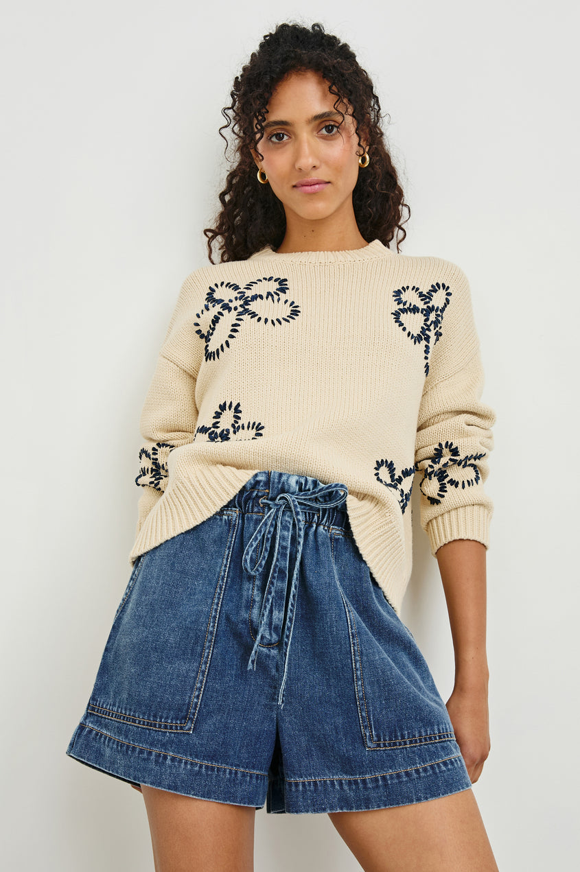 Rails Zoey Sweater in Ivory Navy Stitched Daisies