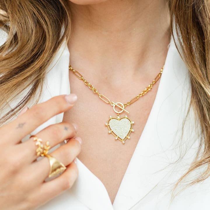 Splendid Iris Large Pave Toggle Heart Necklace