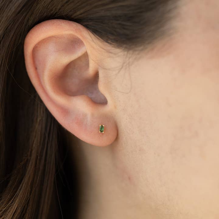 The Land of Salt Dara Emerald CZ Baguette Stud Earrings