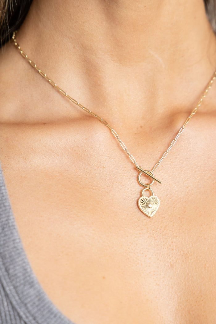 SAHIRA  Heart Locked Toggle Necklace