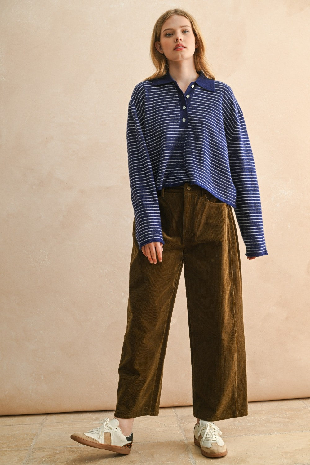 NYLAND Striped LS w/ Collar Knit Top