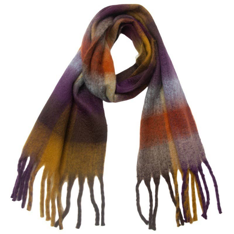 Dipped Shop Colorful Plaid Tassel Scarf in C58 Brown Orange