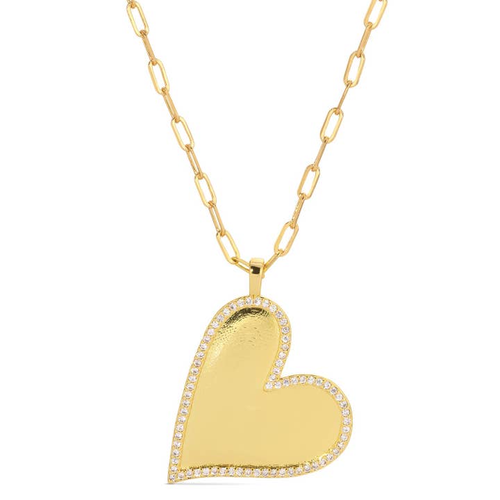 Splendid Iris Pave Angled Heart Paperclip Chain Necklace