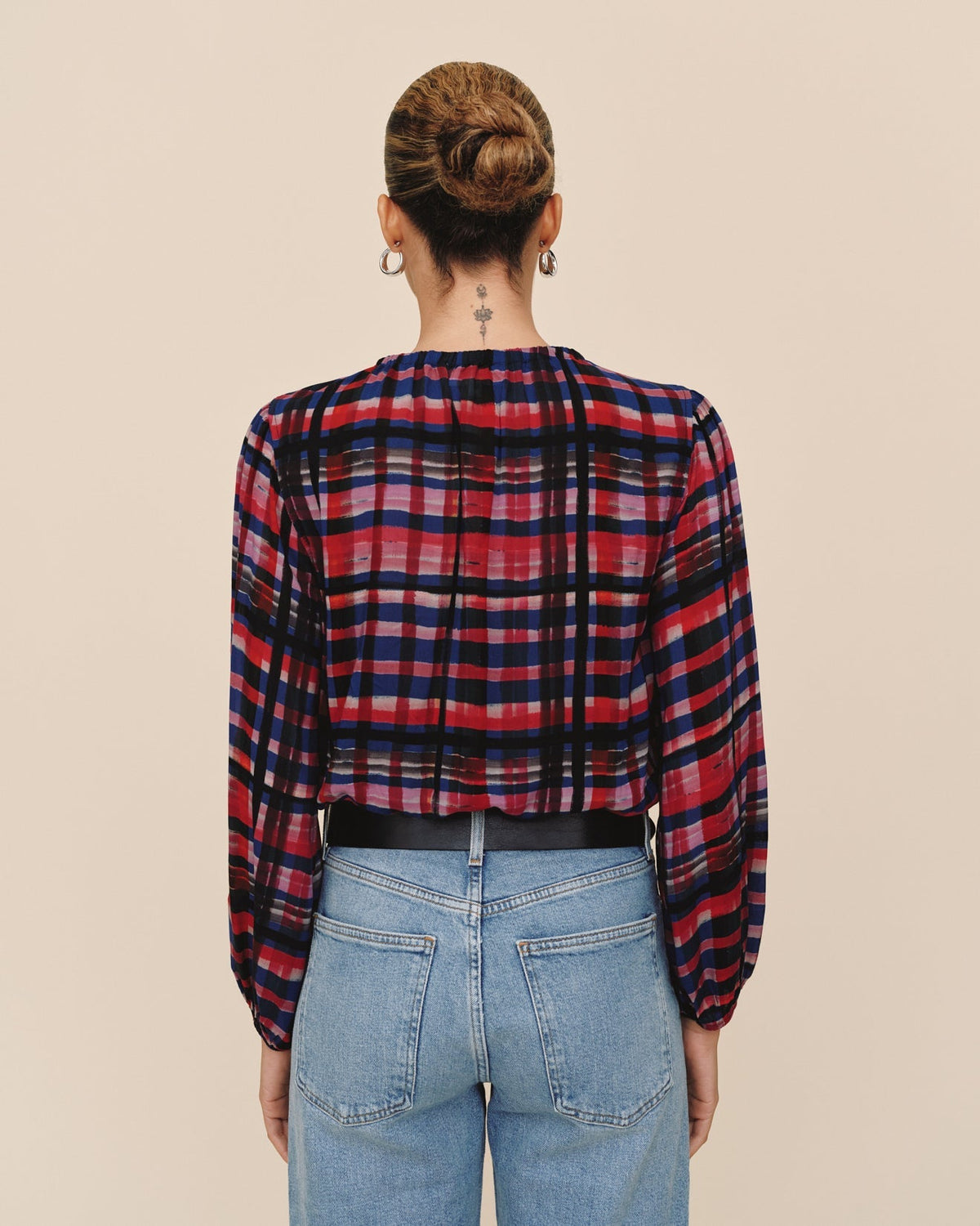Bella Dahl Elastic Shirred Top in Winter Plaid Print