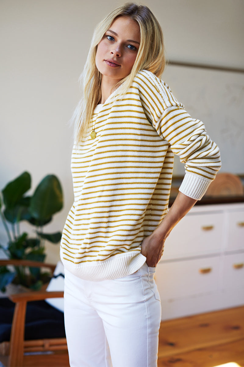 EMERSON FRY Carolyn Sweater in Marigold Stripe Organic