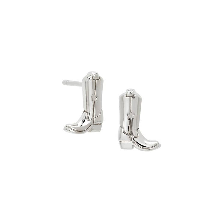 The Land of Salt Cowgirl Boot Stud Earrings Silver