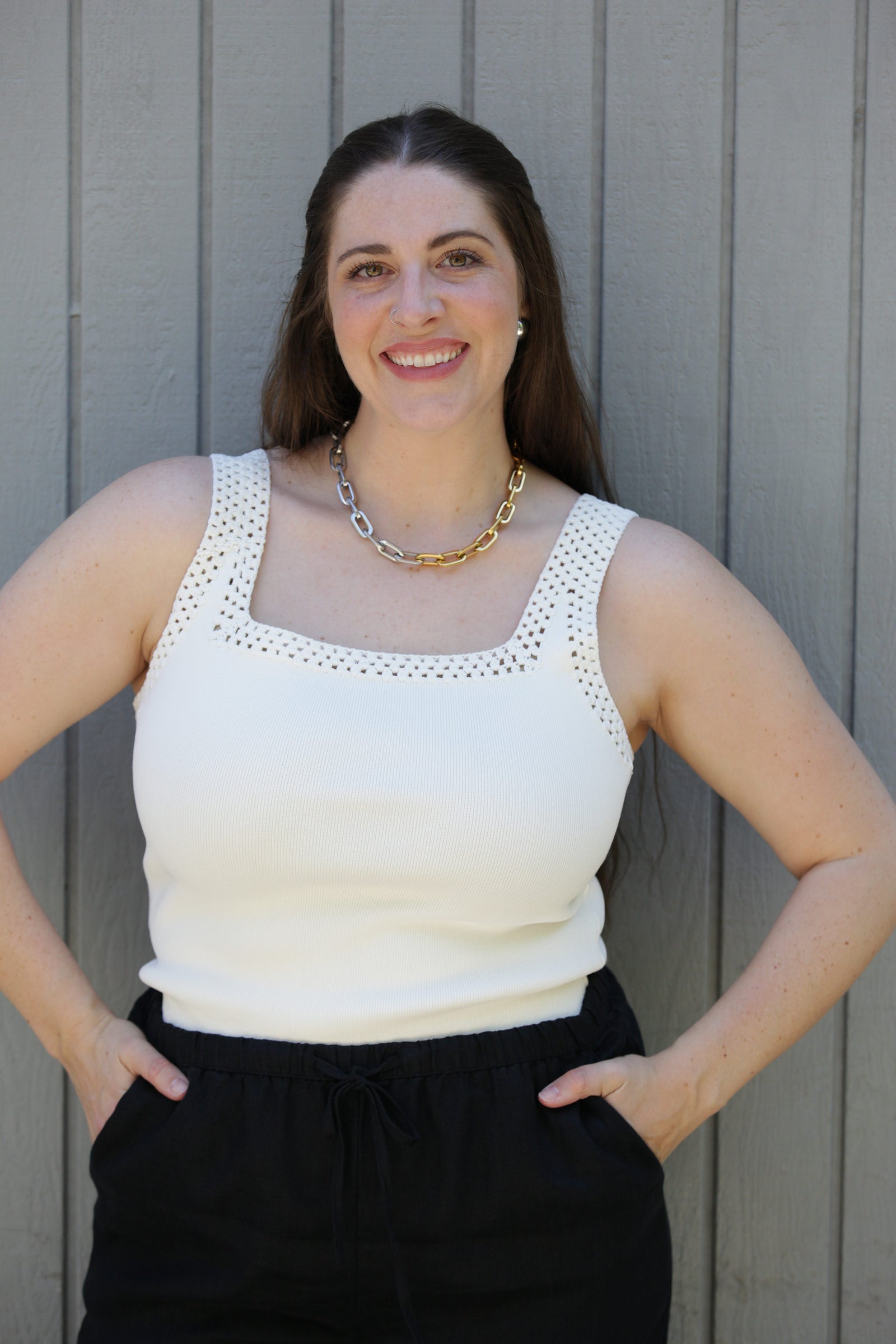 NYLAND Monet Square Neck Sweater Tank Top w/ Crochet Detail