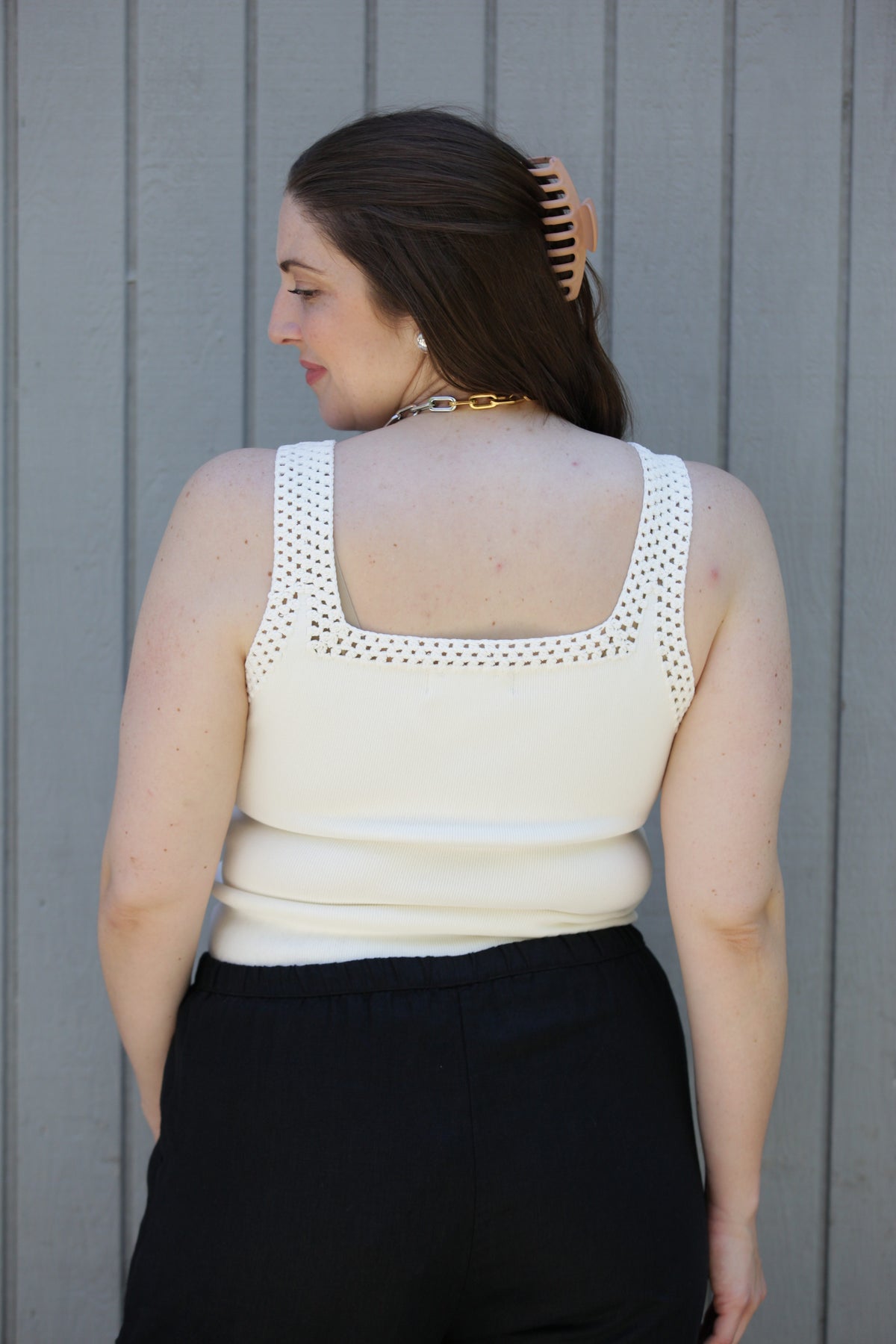 NYLAND Monet Square Neck Sweater Tank Top w/ Crochet Detail