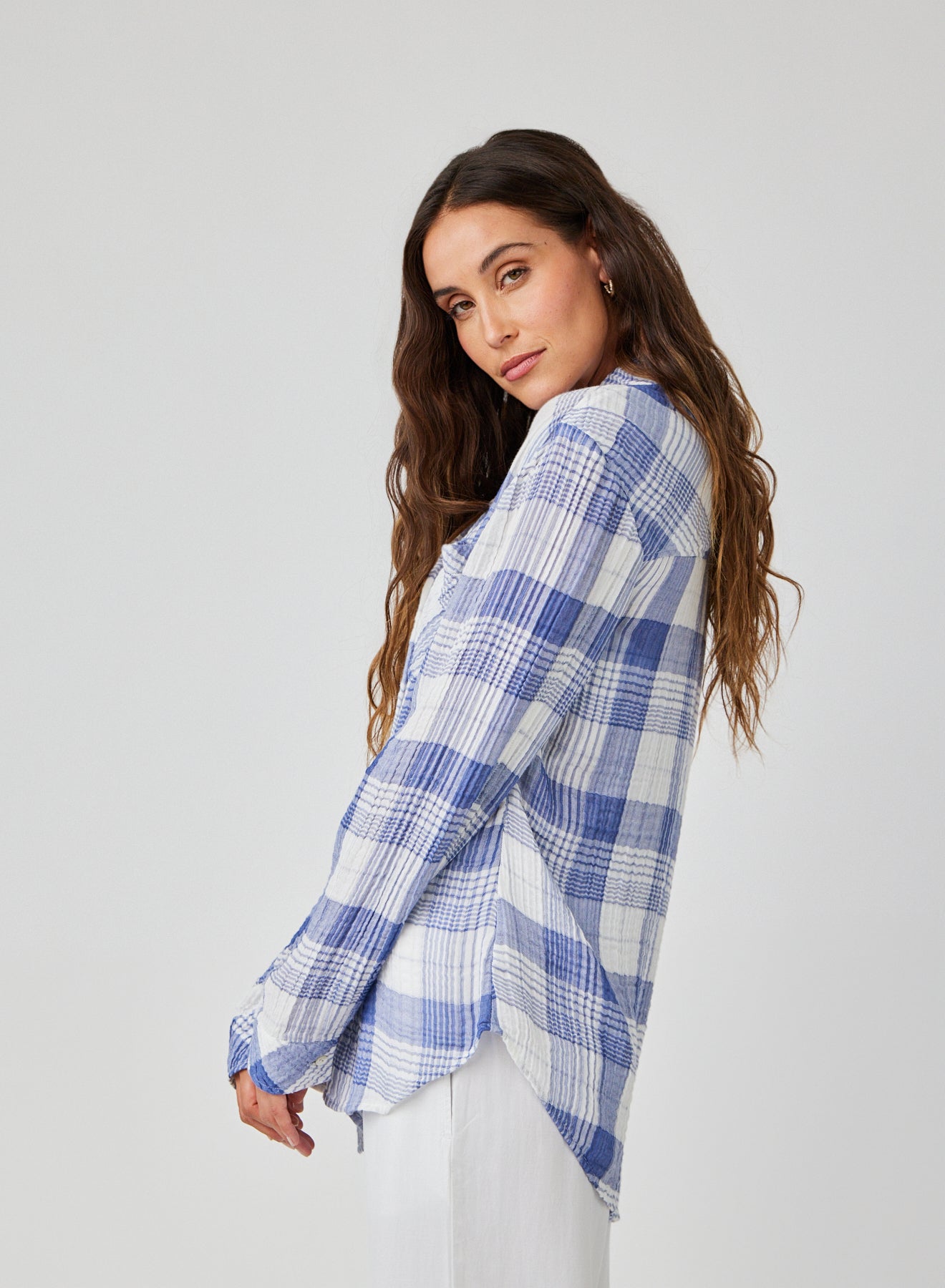 Bella Dahl Oversized Shirt with Pocket Pacific Blue Plaid