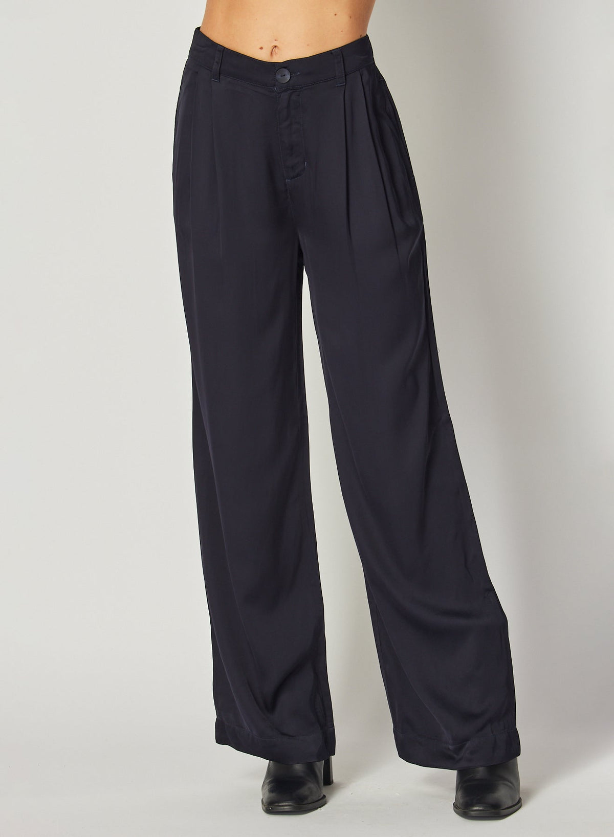 Bella Dahl Pleated Wide Leg Trouser Navy Eclipse