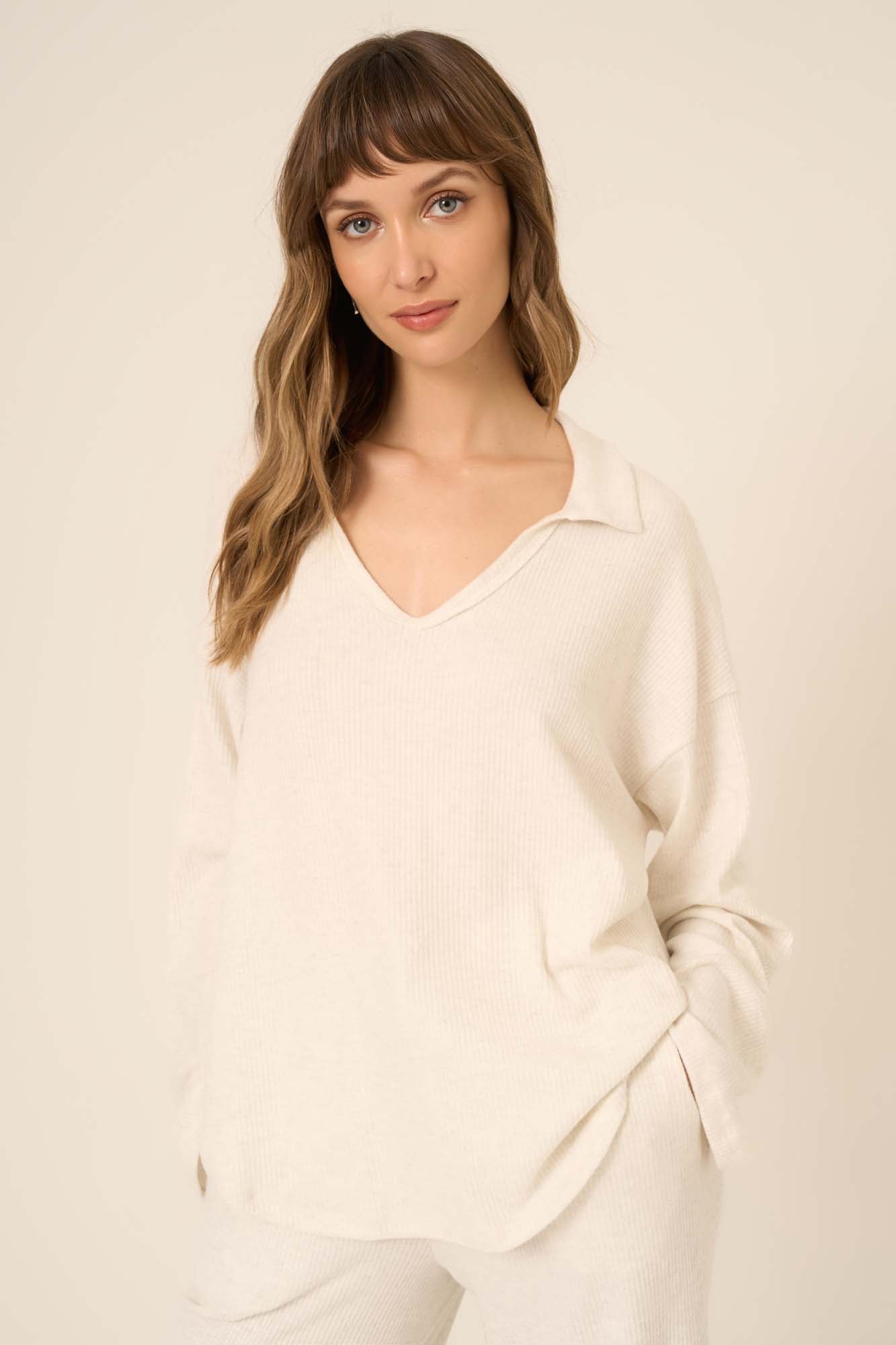 PROJECT SOCIAL T Zoey Brushed Rib Collared LS