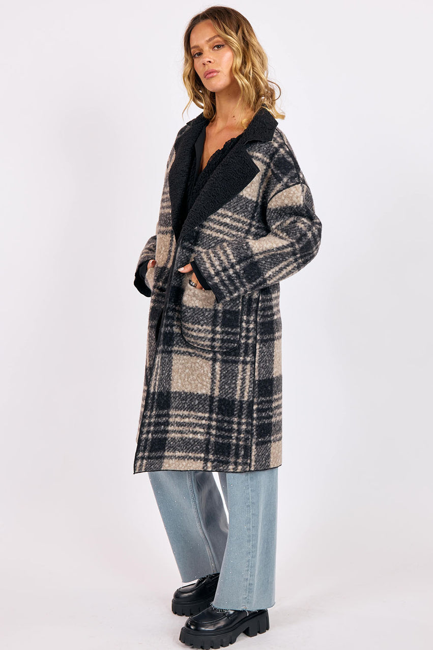 SAGE THE LABEL Sabrina Double Faced Plaid Coat
