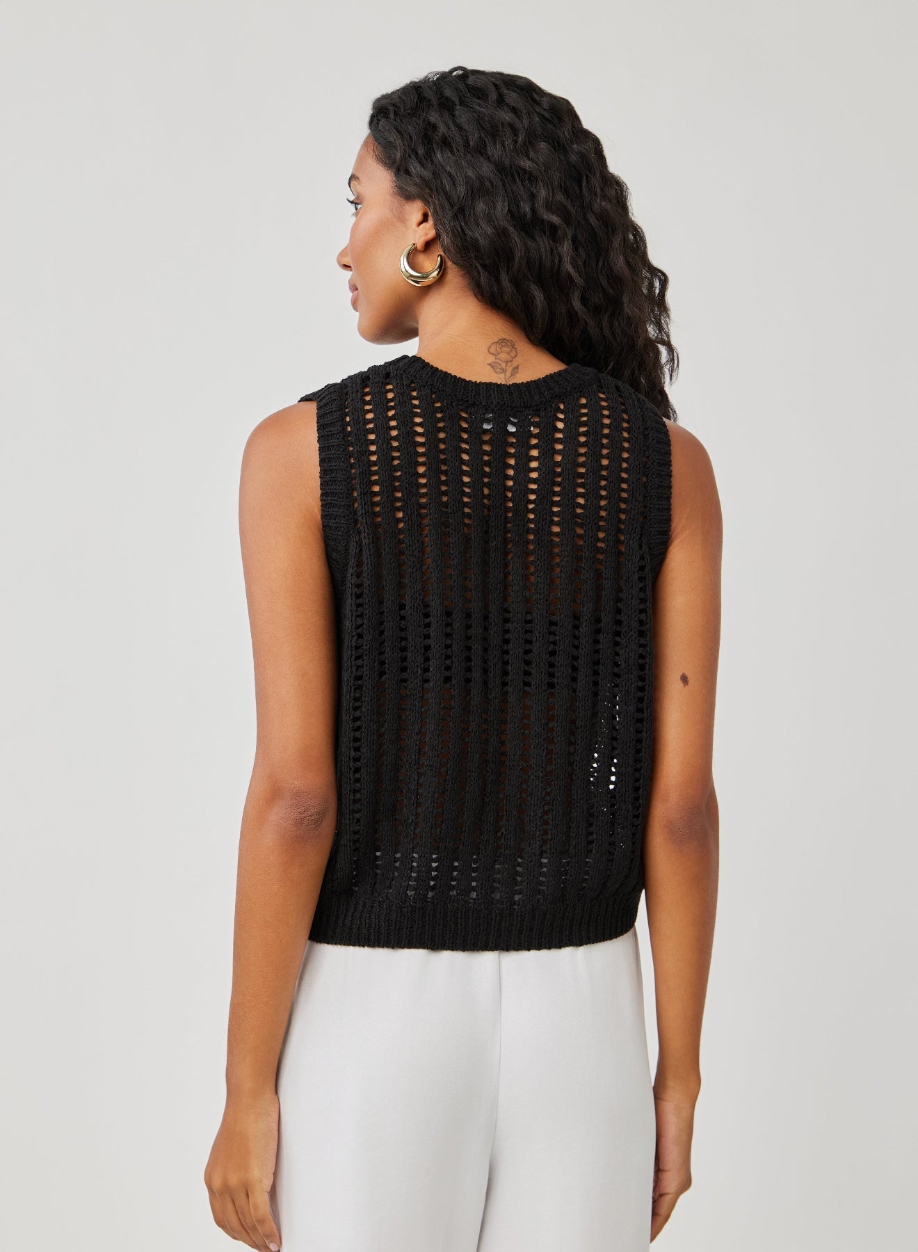 Bella Dahl Sleeveless Open Knit Sweater Vest Black