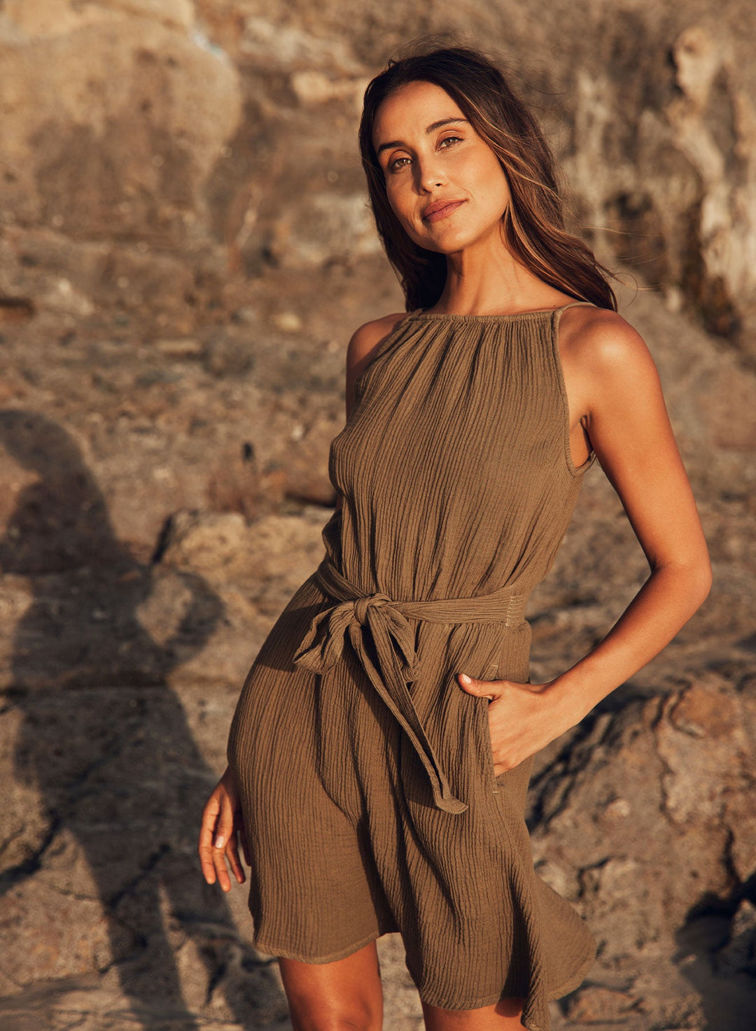 Bella Dahl Smocked Waist Mini Dress Dark Jungle