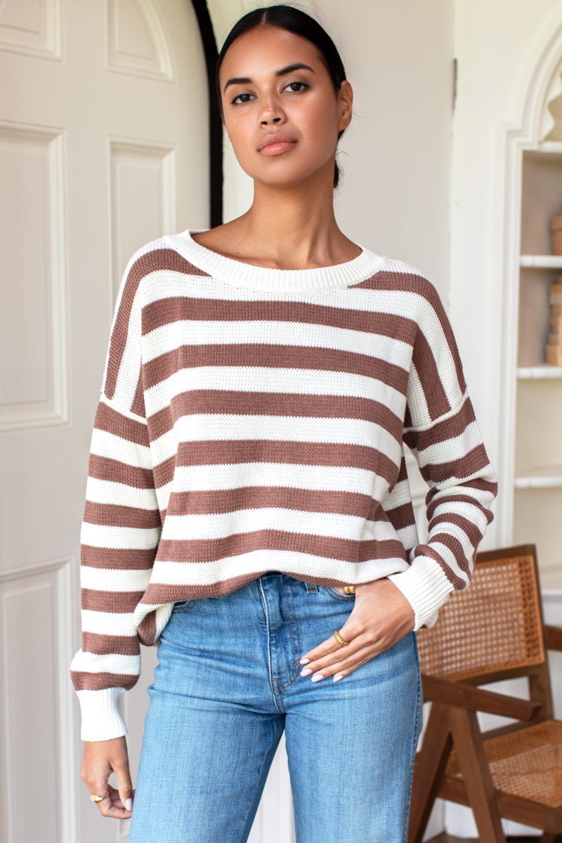 EMERSON FRY Carolyn Sweater in Mocha French Stripe Organic