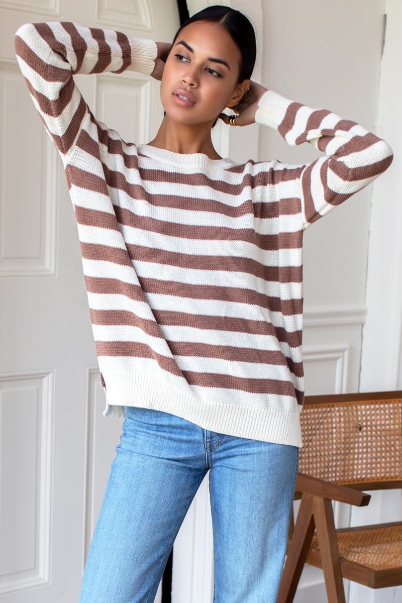 EMERSON FRY Carolyn Sweater in Mocha French Stripe Organic