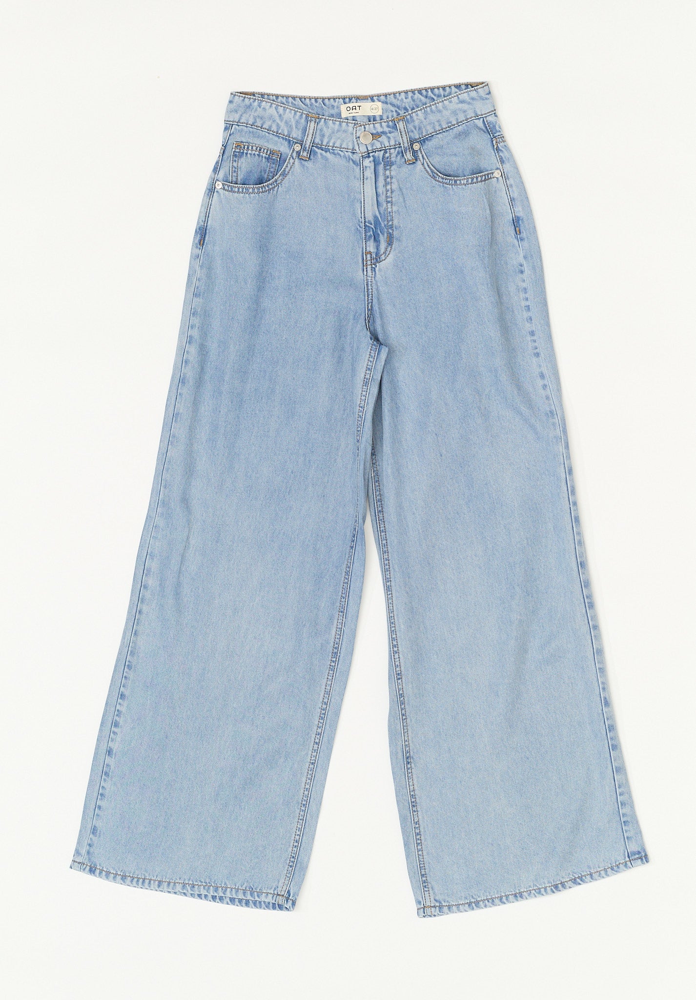OAT Mid Rise Wide Palazzo Pant in Evan Light Wash