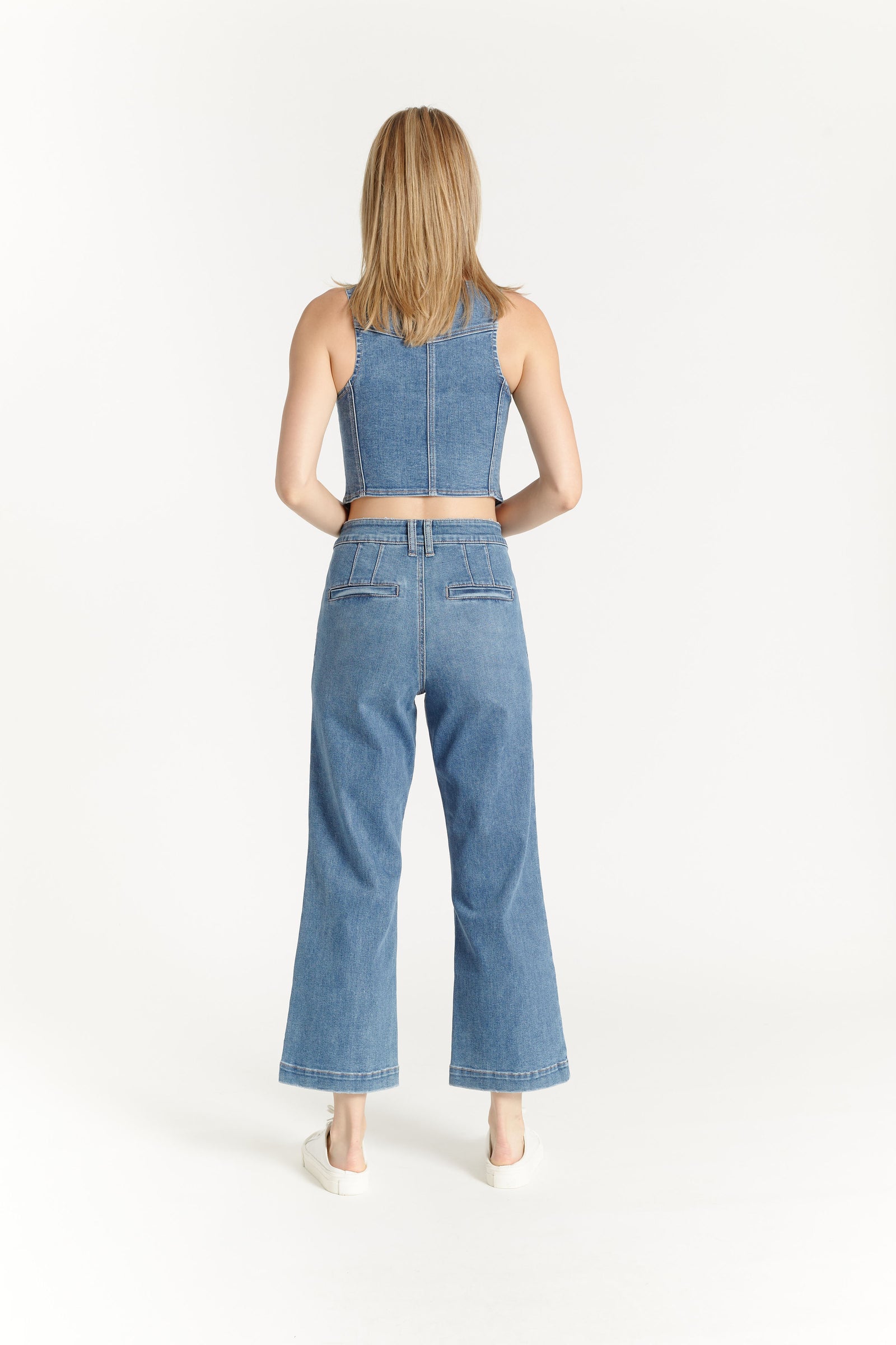 OAT Button Front Denim Vest Finn Medium Wash