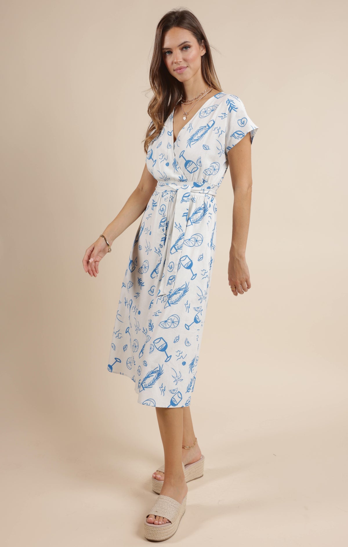 SAGE THE LABEL Citrus Splash Surplice Belted Midi Dress