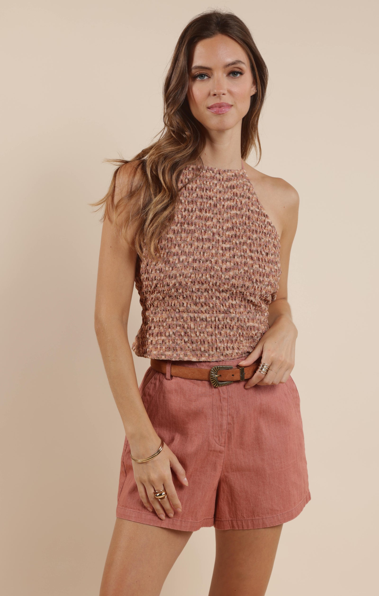 SAGE THE LABEL Tan Lines Open Back Halter Top