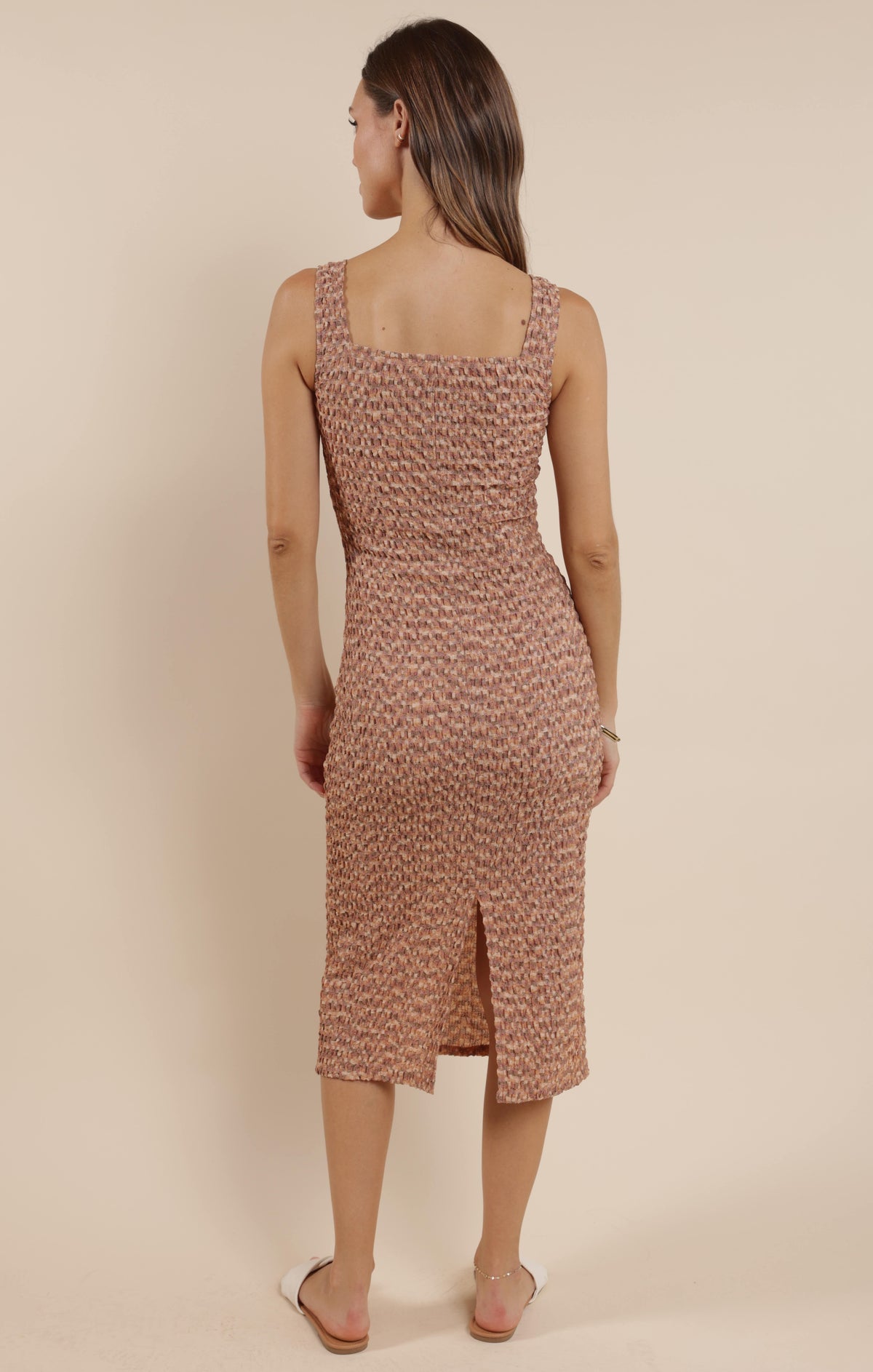 SAGE THE LABEL Tan Line Fitted Midi Dress