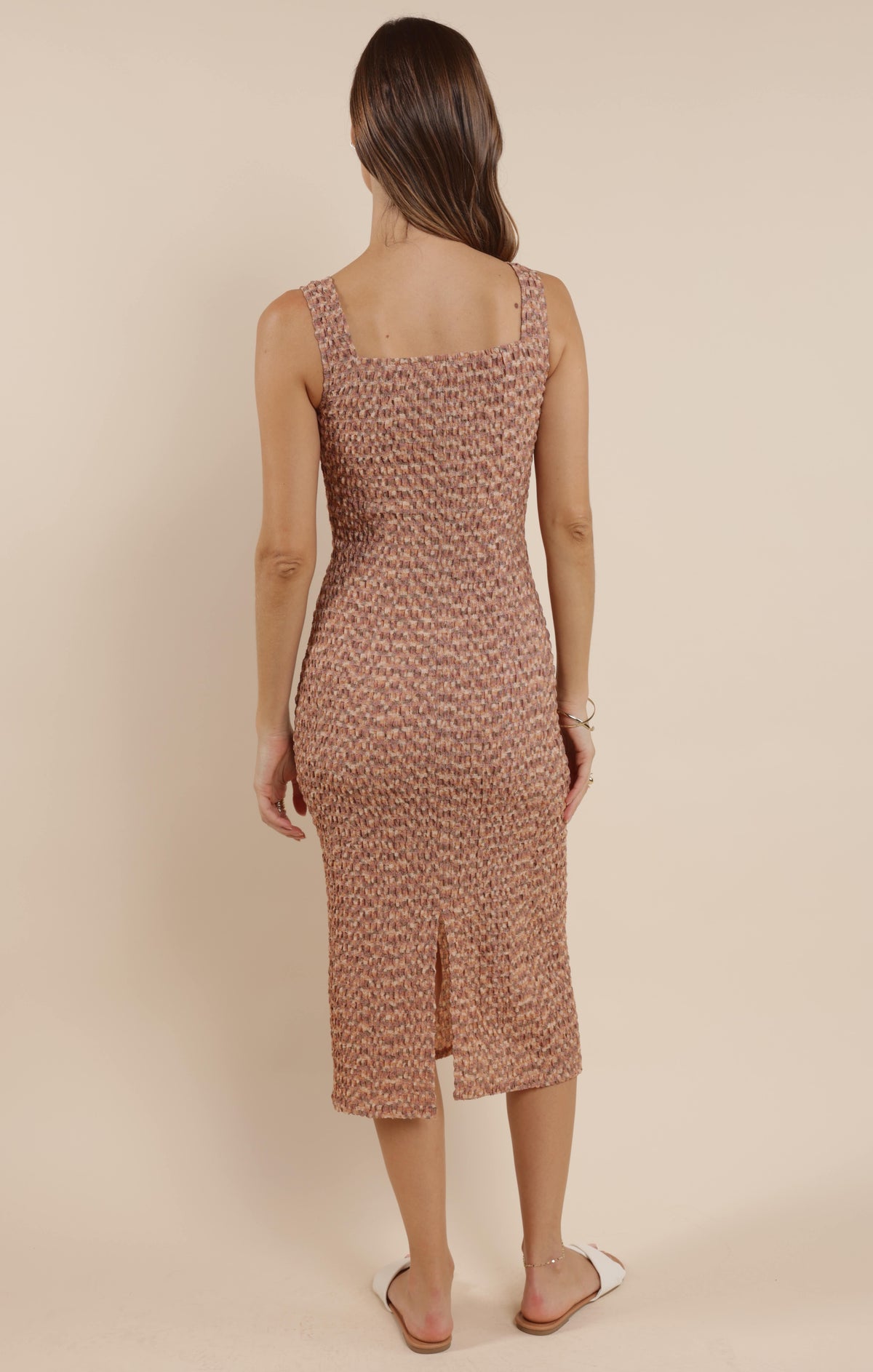 SAGE THE LABEL Tan Line Fitted Midi Dress