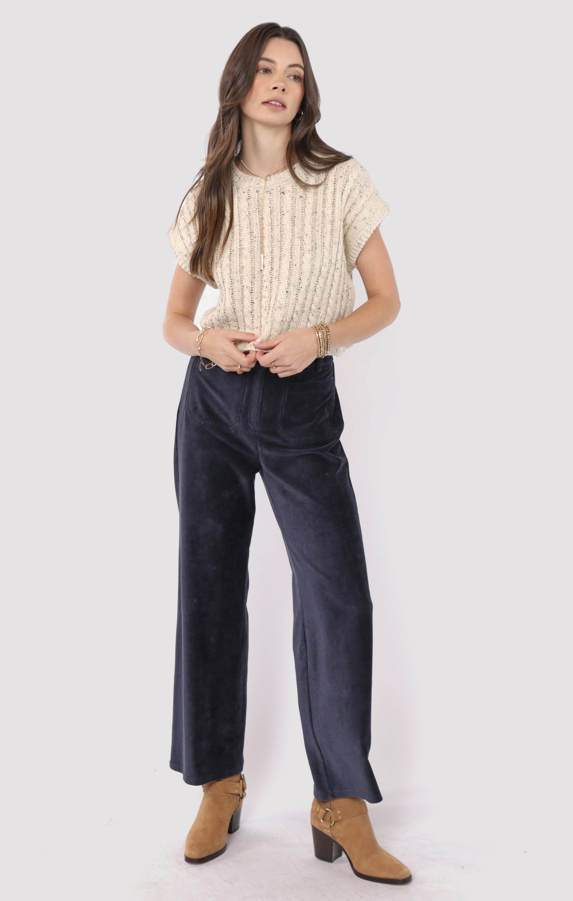 Sadie & Sage Effortless Cable Knit Sweater Tank Oatmeal Melange