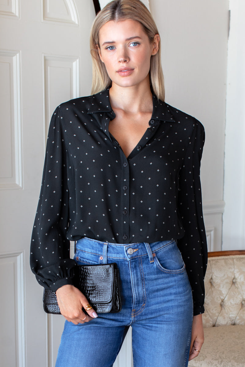 EMERSON FRY Frankie Blouse in Black Swan Diamonds