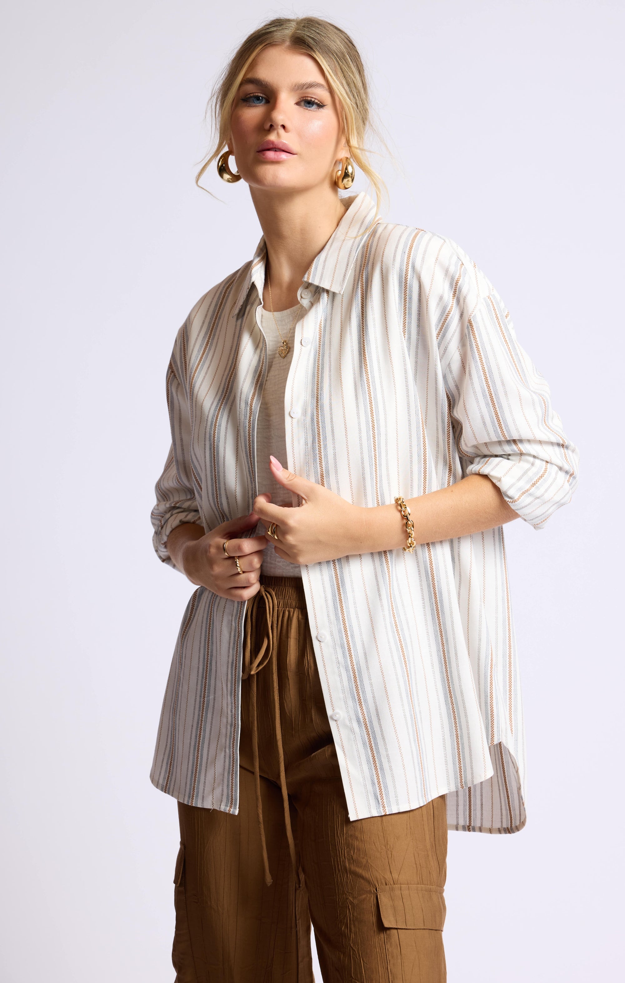 SAGE THE LABEL Nopales Striped Hi-Lo Shirt