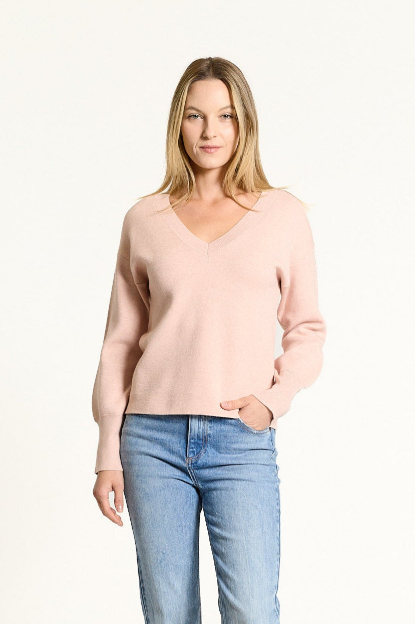 OAT V-Neck Balloon Sleeve Sweater Cameo Rose
