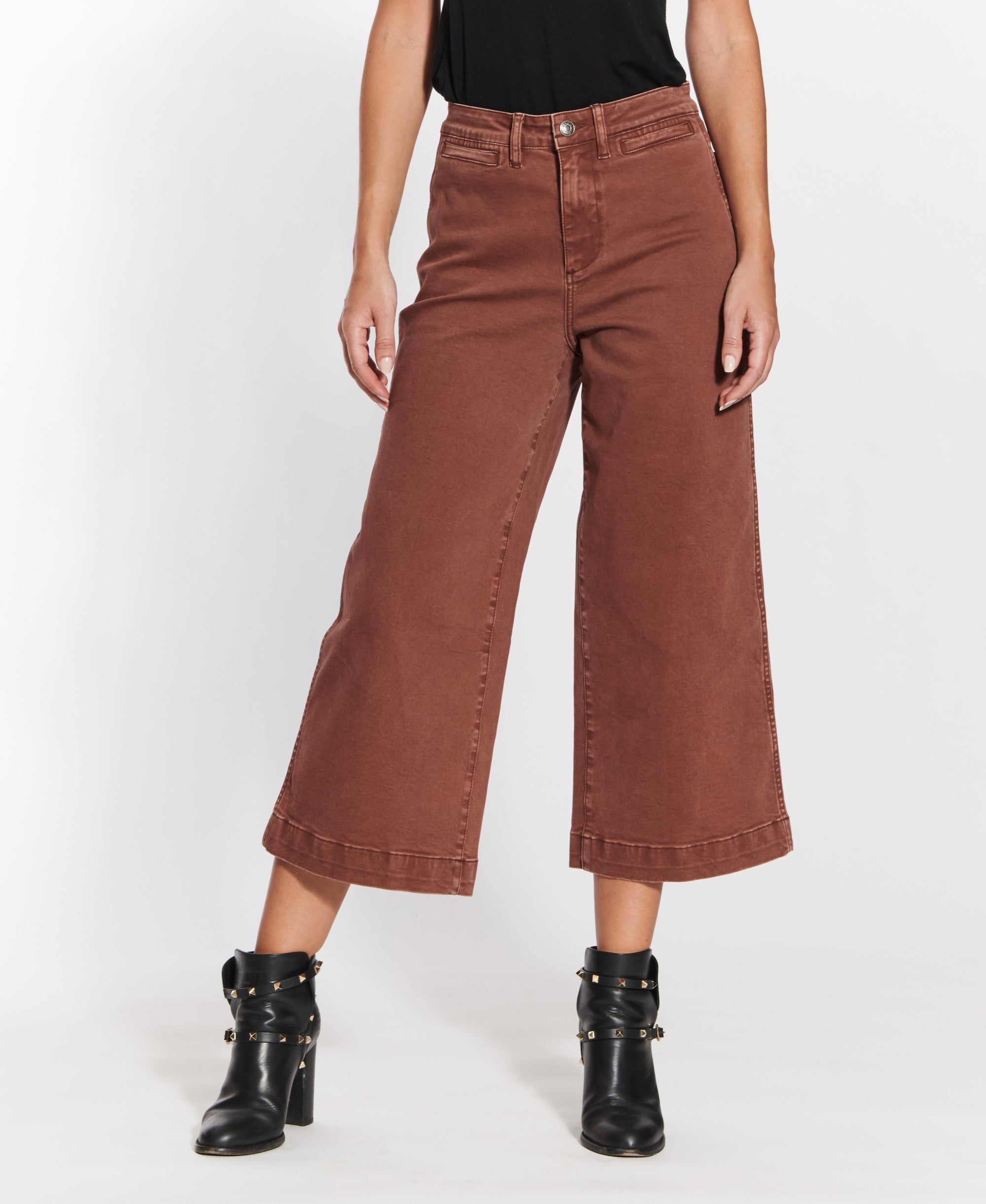 OAT High Rise Clean Wide Leg Crop Jean in Mocha
