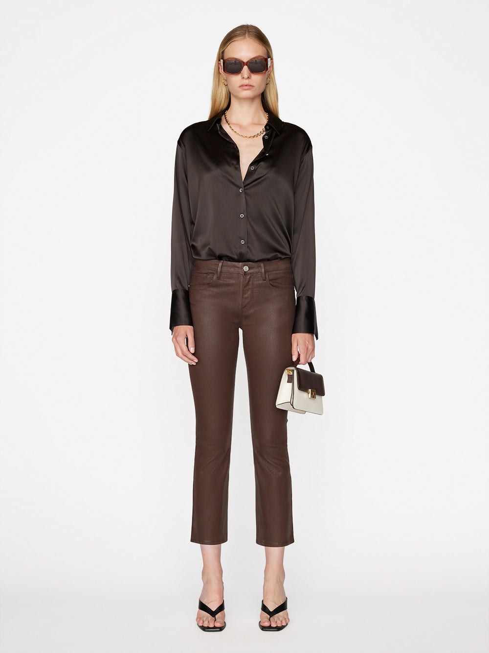 FRAME Le Crop Mini Boot Coated in Dark Chocolate