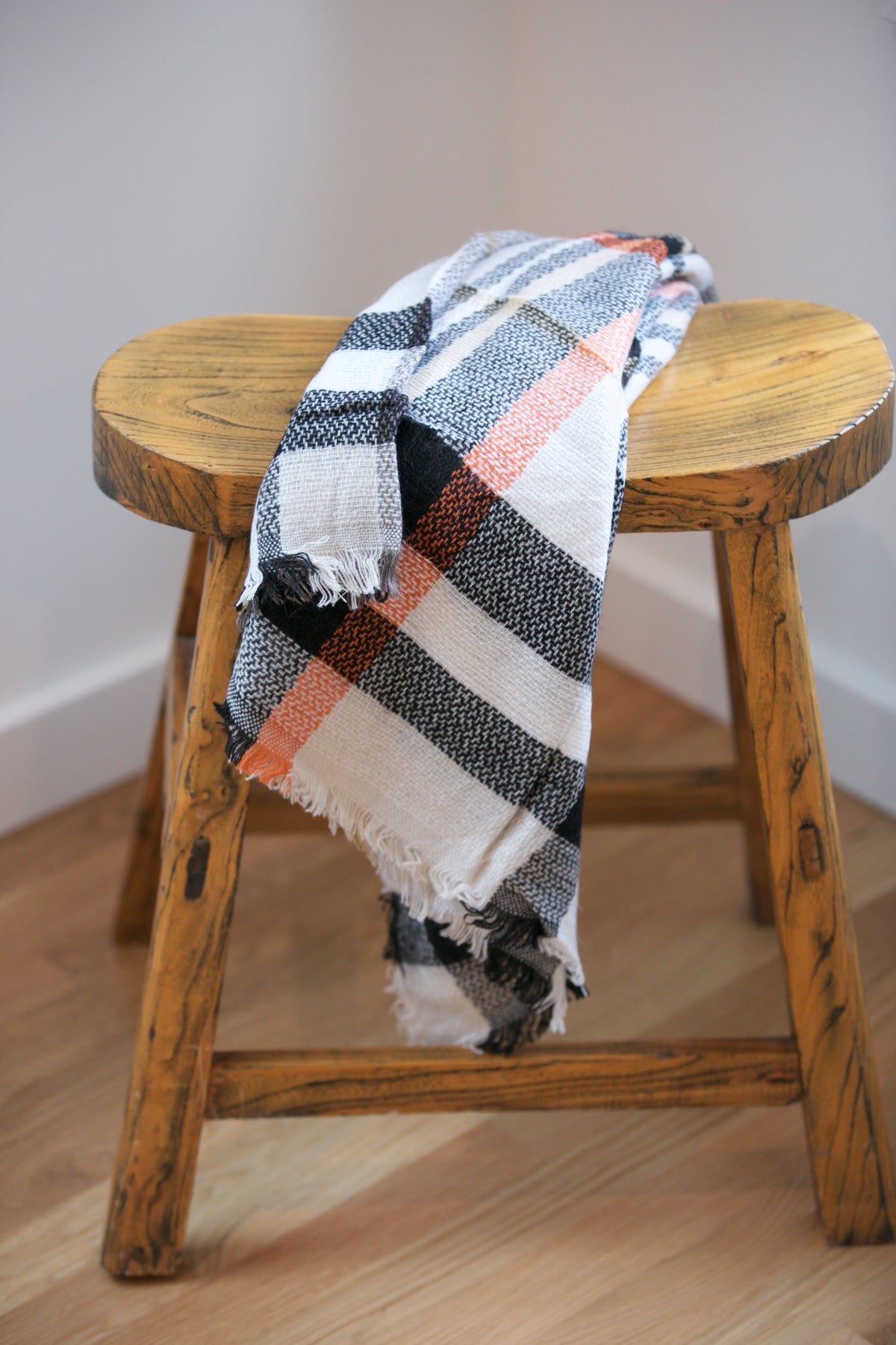 ADORN Frayed Edge Plaid Scarf