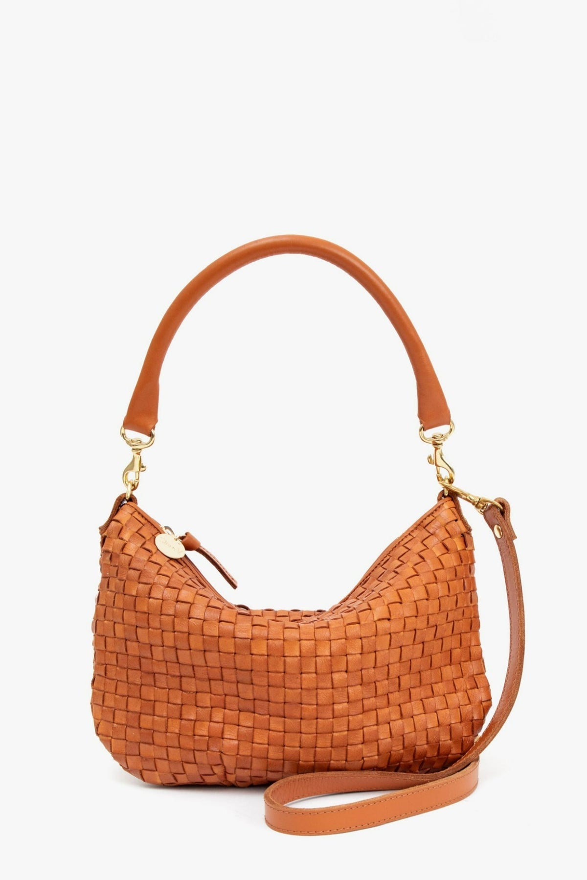 Clare V. Petit Moyen Messenger Natural Woven Checker